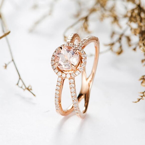 Champagne Stone Engagement/Wedding Crystal Rose Gold Ring for Women, VIP308 - Picture 1 of 5